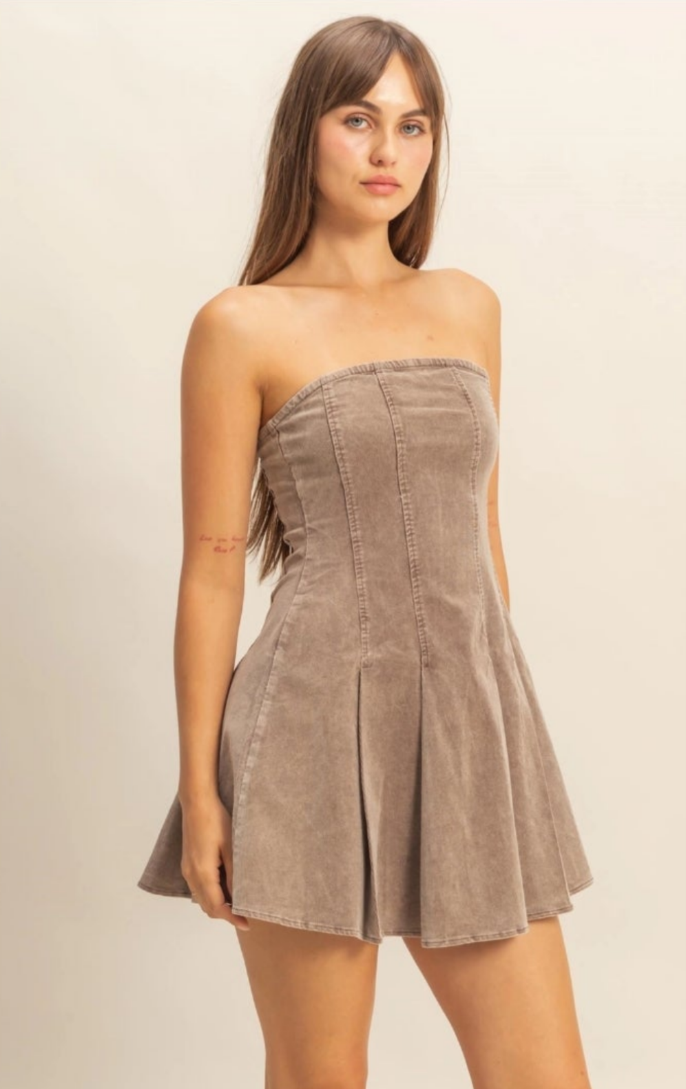 Corduroy Mini Dress with Flared Skirt