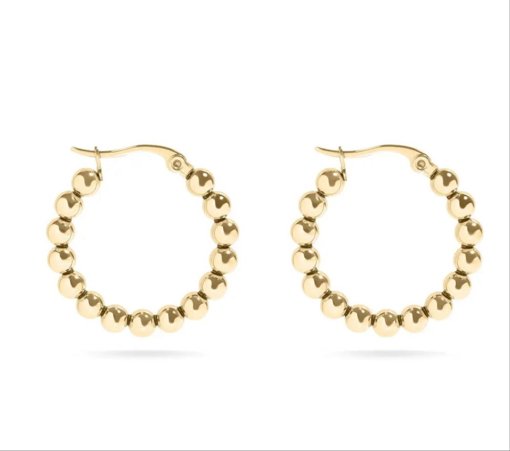 18K Gold Pvd Stainless Steel Circle Ball Hoop Earrings