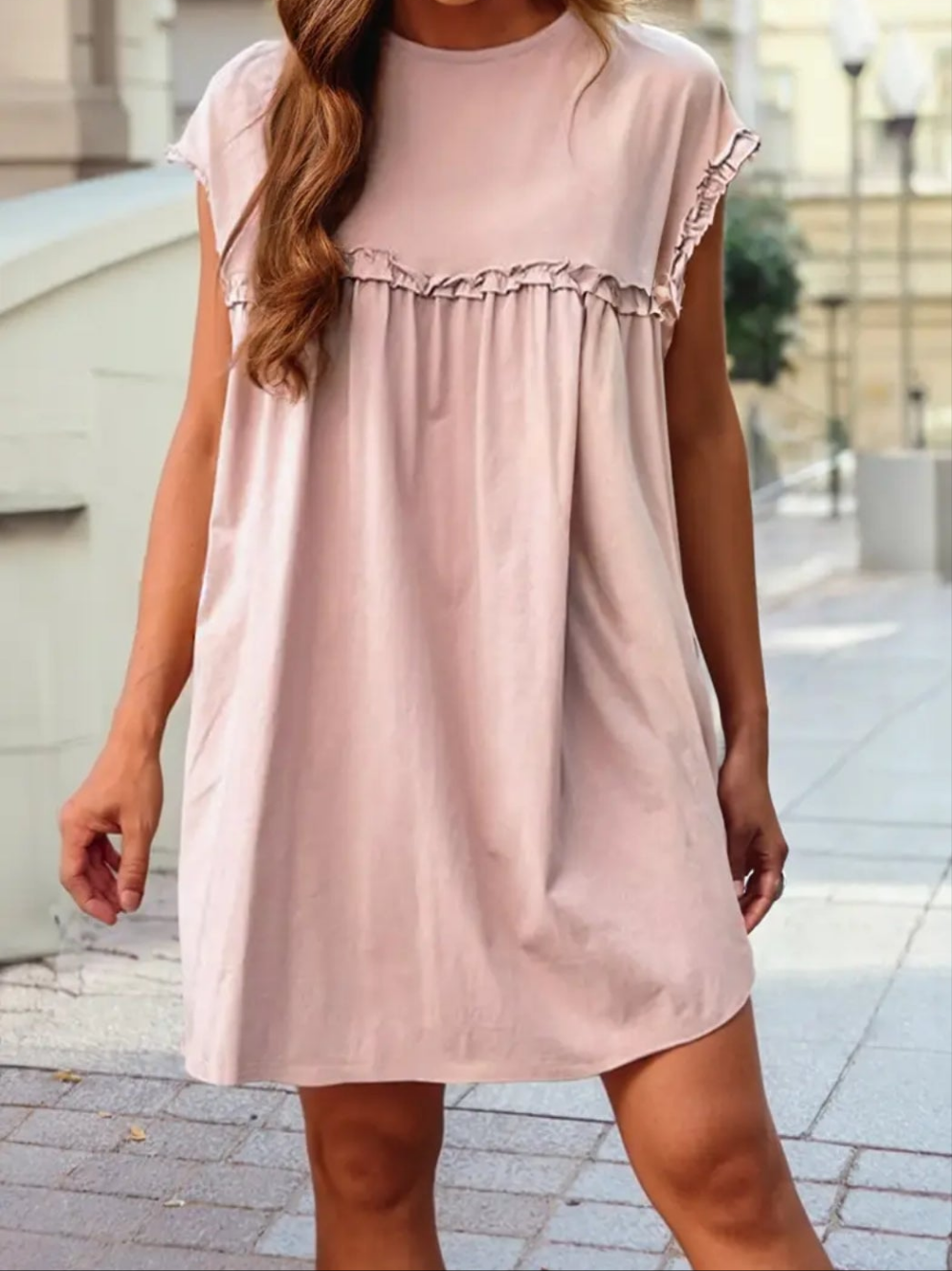 Frilled Trim Loose Fit Mini Dress