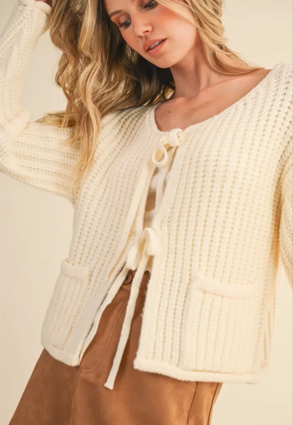 Ribbed Front Pocketed Sweater Cardigan