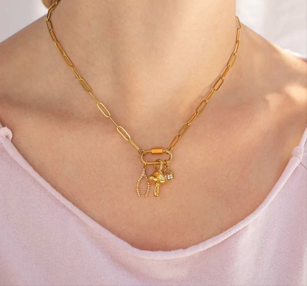 Paperclip Carabiner Necklace/18K Gold Pvd - 18 +2"
