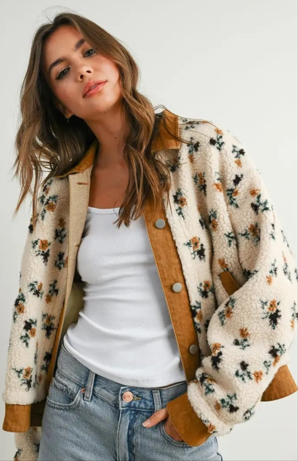 Floral Collared Button-Down Jacket