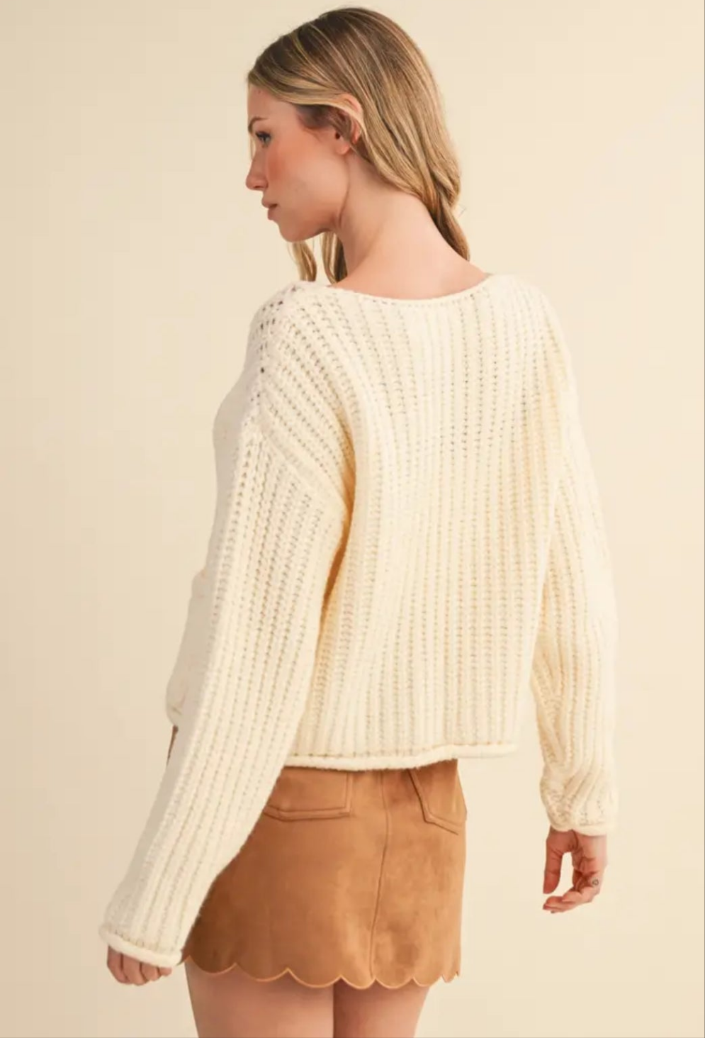 Ribbed Front Pocketed Sweater Cardigan