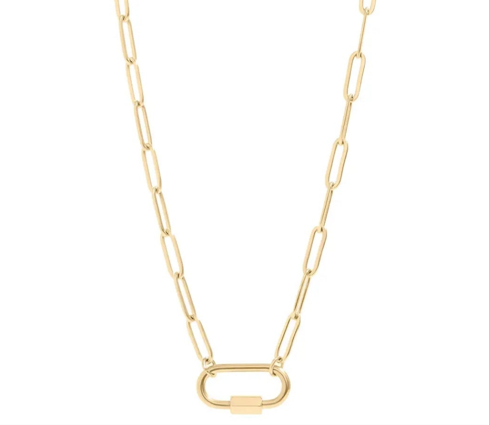 Paperclip Carabiner Necklace/18K Gold Pvd - 18 +2"