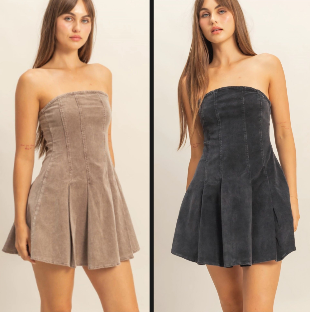 Corduroy Mini Dress with Flared Skirt