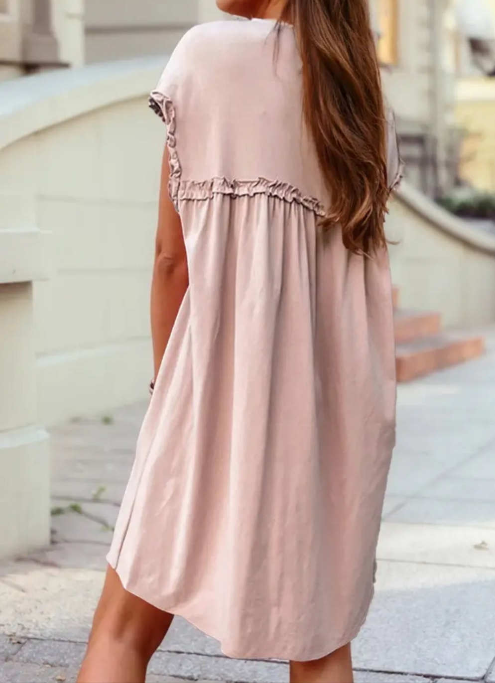 Frilled Trim Loose Fit Mini Dress