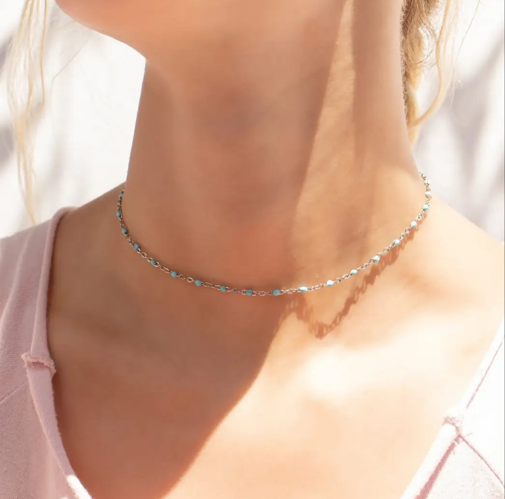 18K Gold Stainless Steel Turquoise Chain Necklace