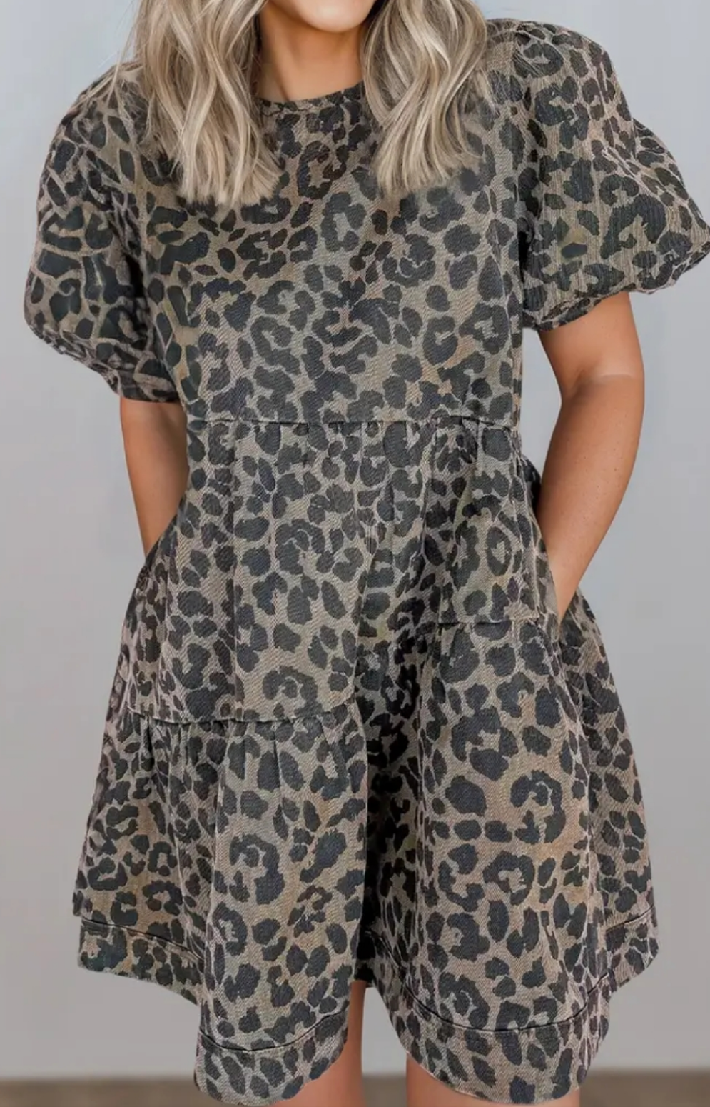 Leopard Print Summer Flared Denim Mini Dress