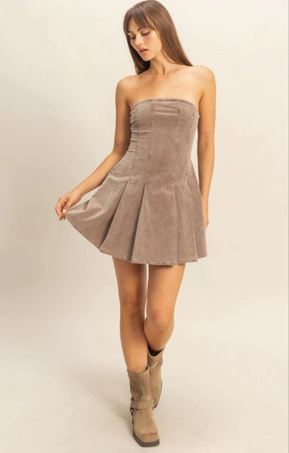 Corduroy Mini Dress with Flared Skirt