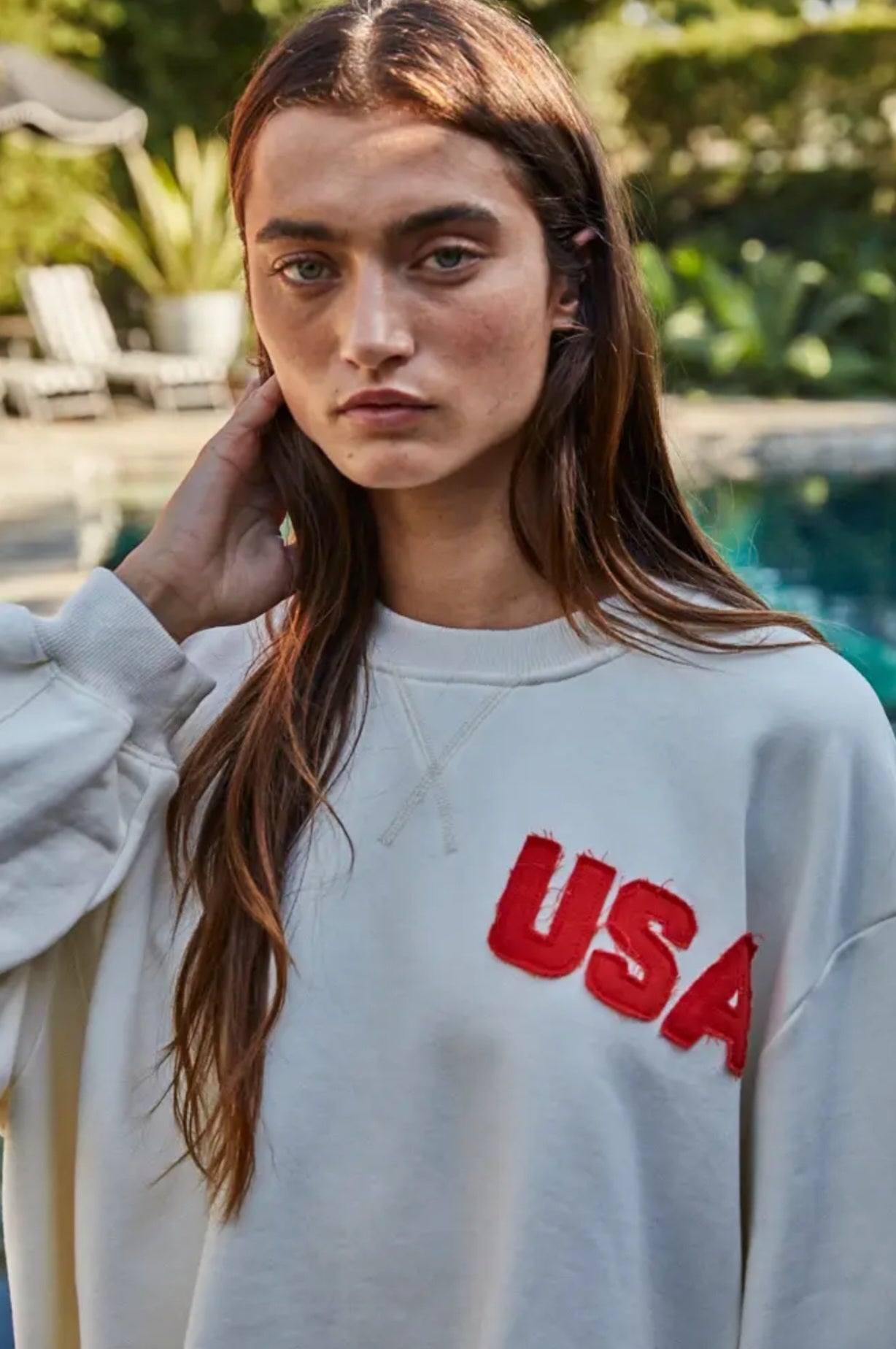 Knit Cotton Crew Pullover with USA Patch