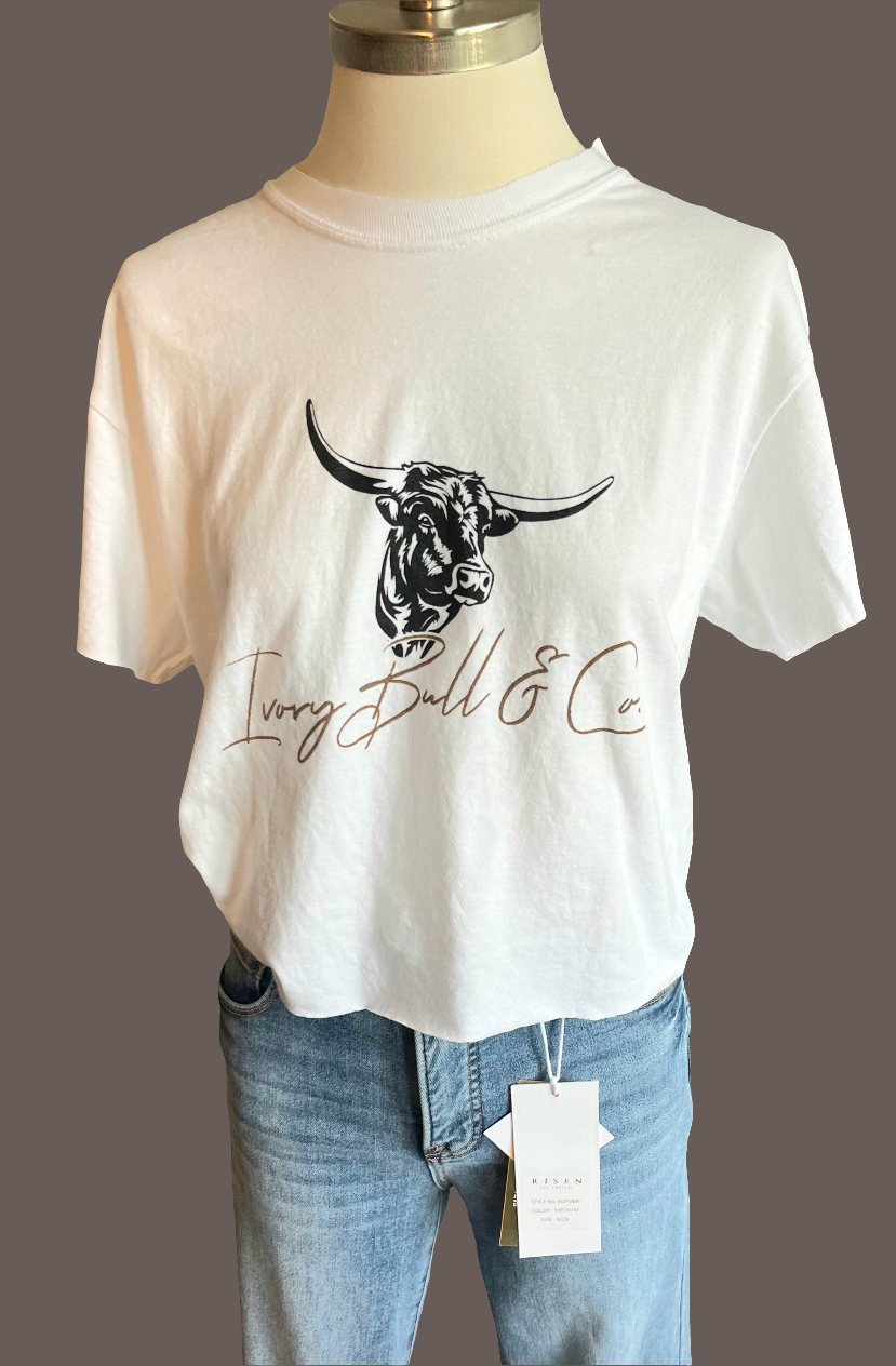 Custom Ivory Bull & Co. Vintage Crop Top