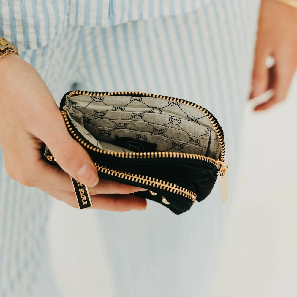 Woven Dual Pouch Double Zip Card Wallet