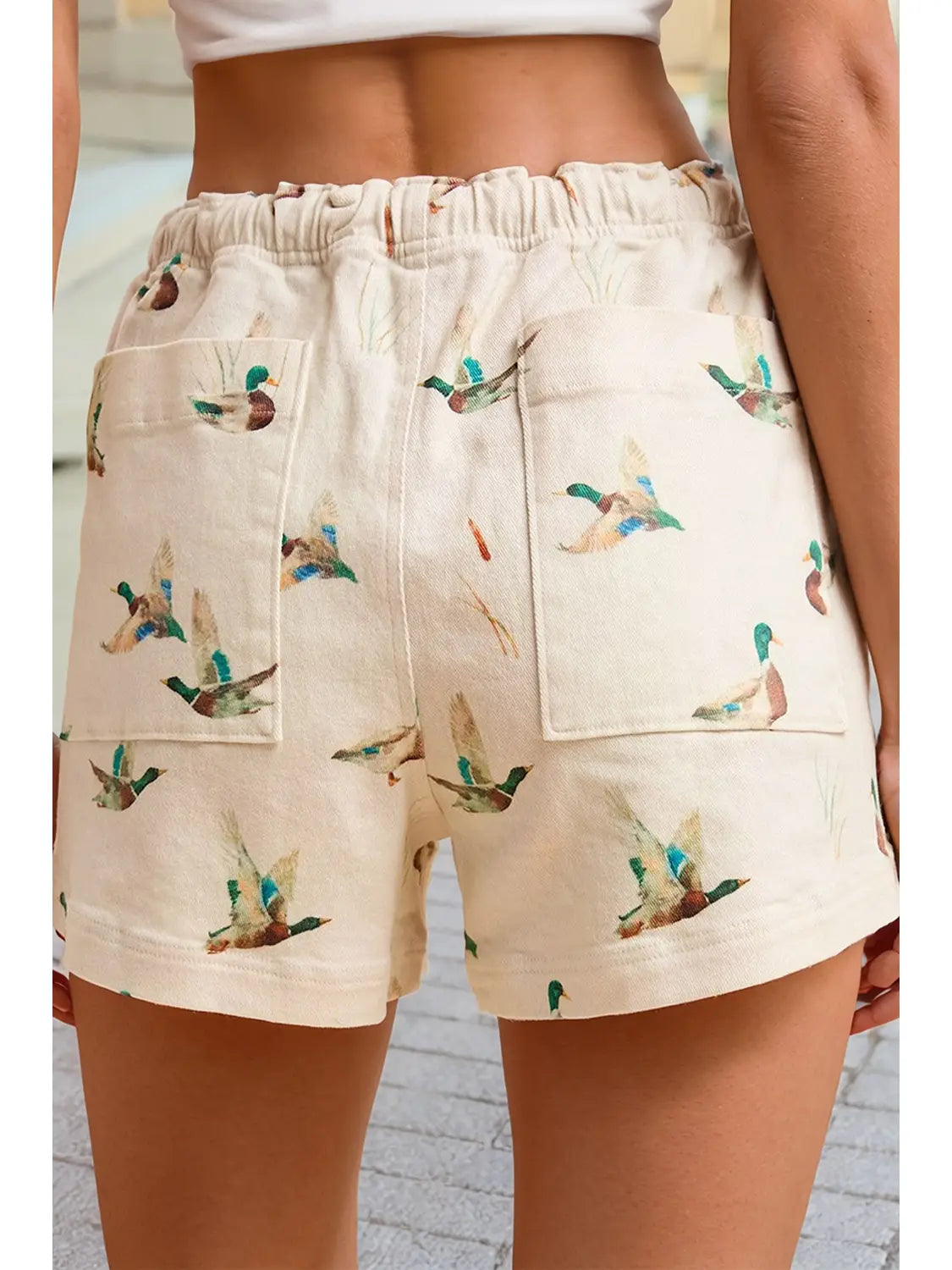 Mallard Duck Print Drawstring Relaxed Fit Shorts