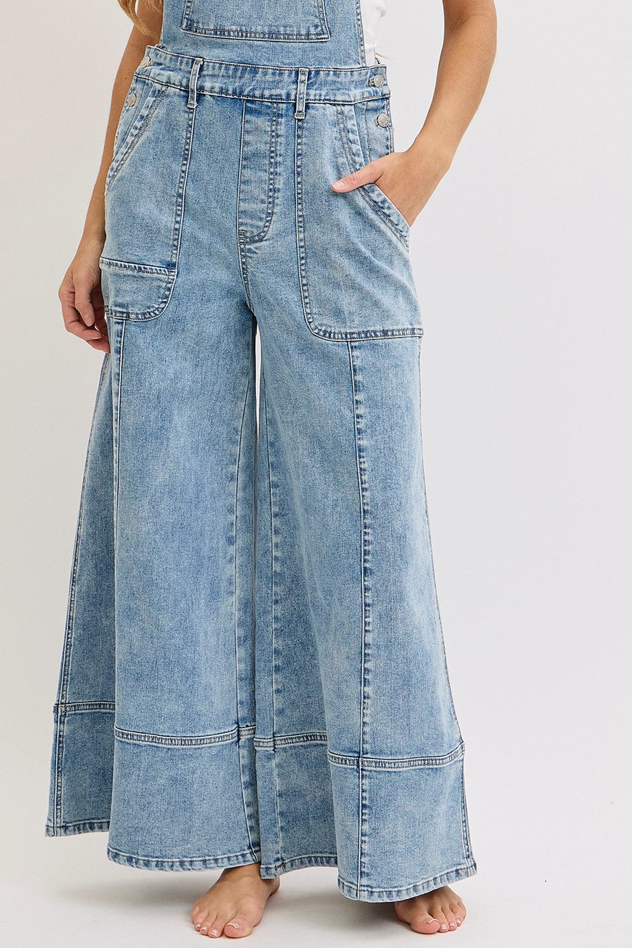Wide-Leg Denim Overall Jumpsuit