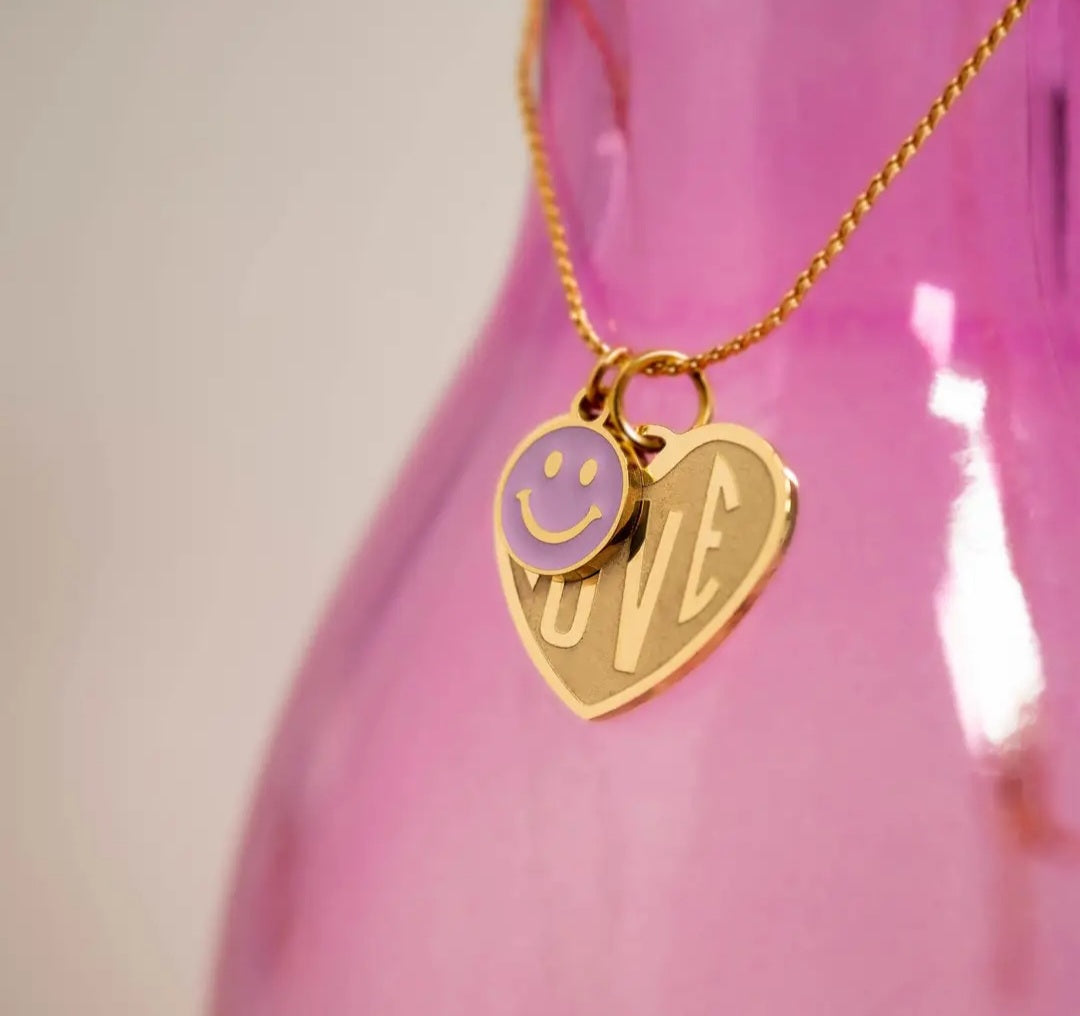 18K Gold Pvd Epoxy Smiley Face Charm