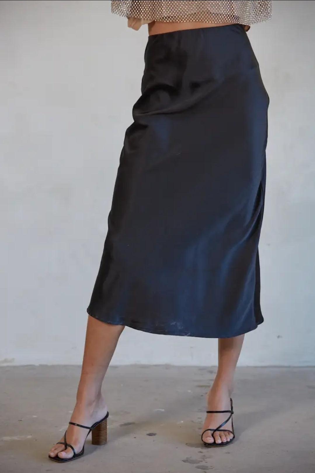 Woven Satin Midi Skirt
