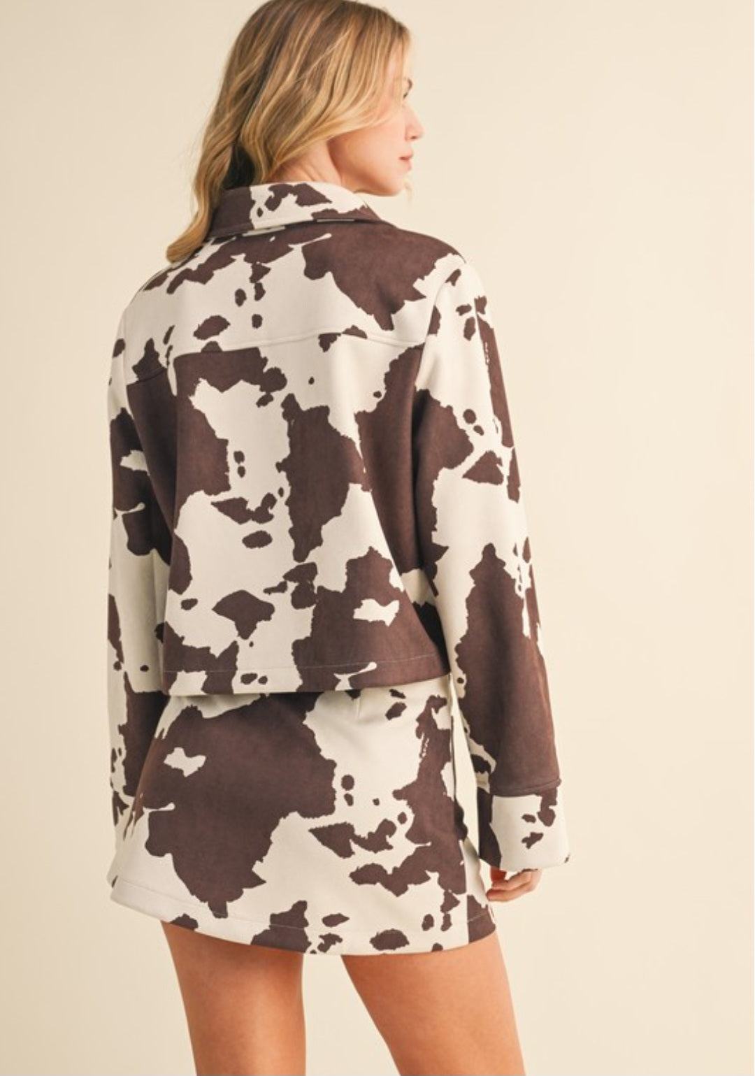 Suede Cow Print Jacket Skirt Set