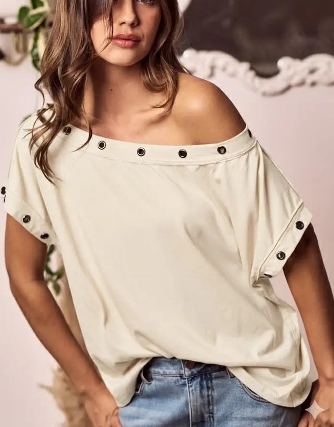Auralis Metal Trim Eyelet Top