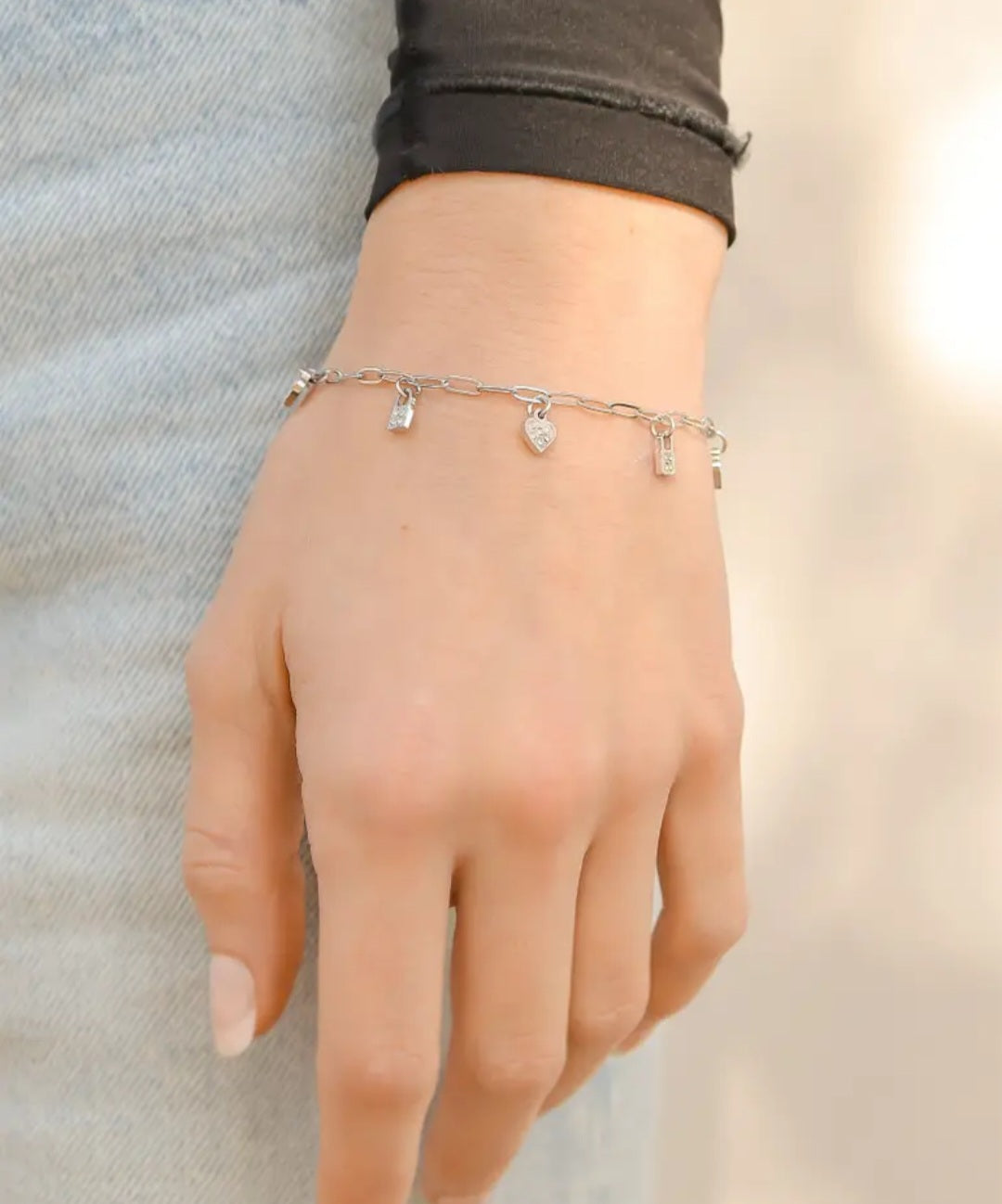 Heart & Lock Charm Bracelet /18K Gold Pvd Stainless Steel