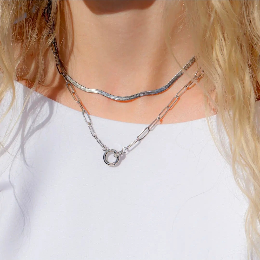 Paperclip Rhinestone Charm Holder Necklace