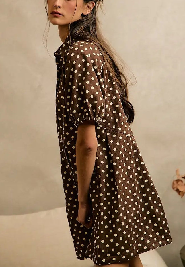 Polka Dot Twill Puff-Sleeve
Mini Dress