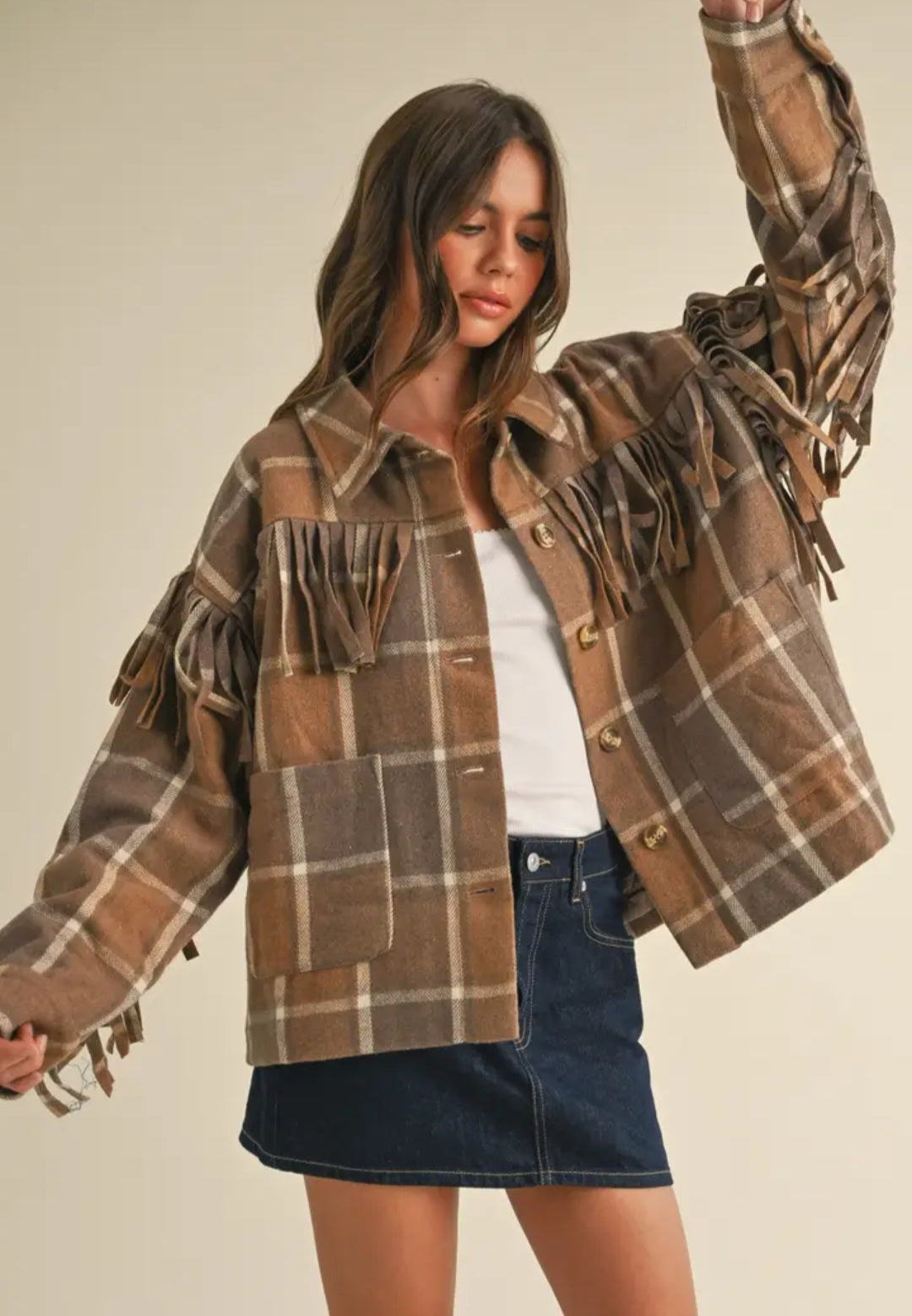 Wool Fringed Plaid Jacket