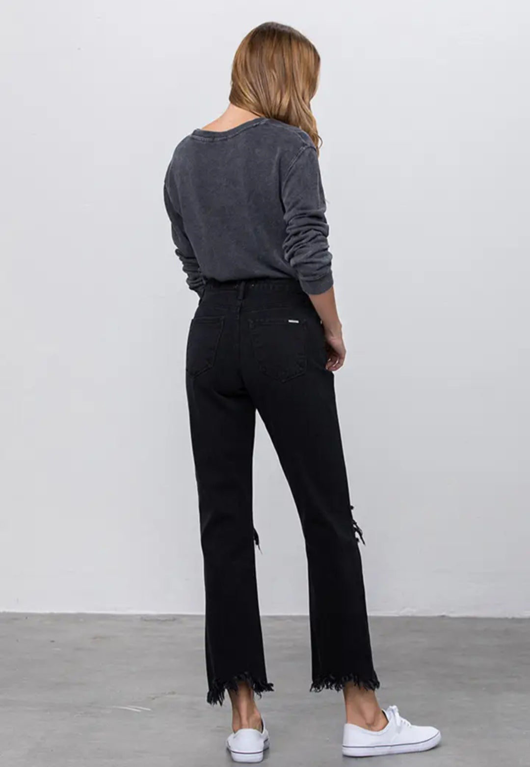 High Rise Ripped Frayed Hem Straight Jeans
