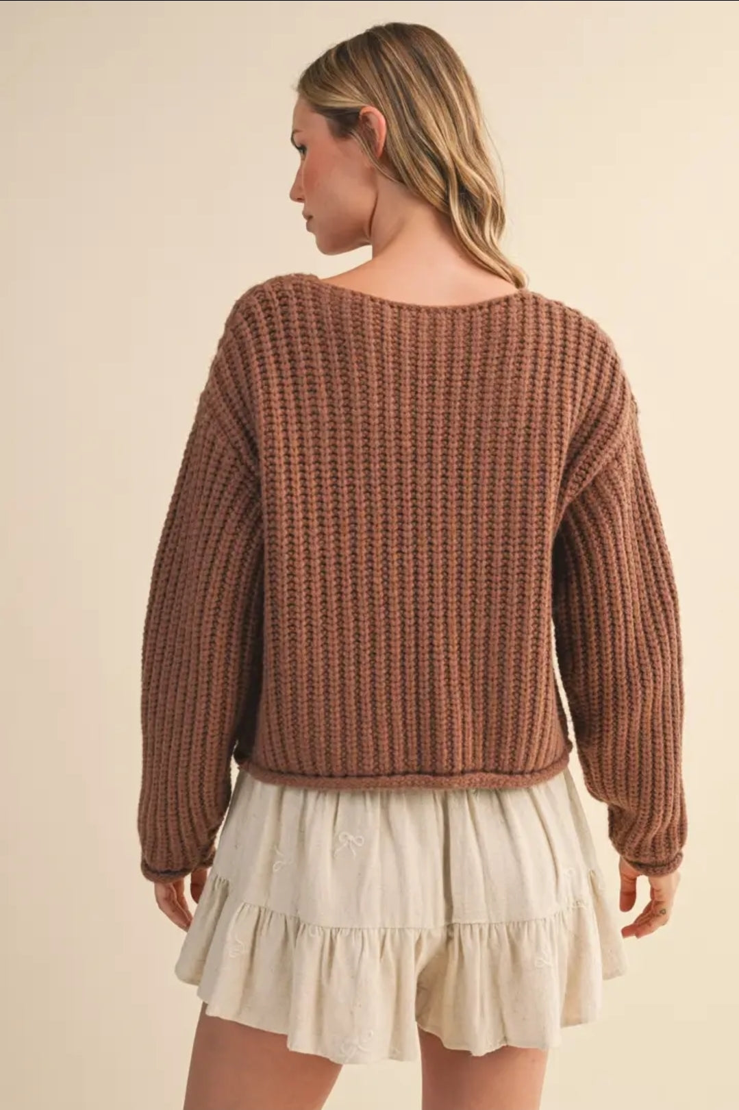 Ribbed Front Pocketed Sweater Cardigan