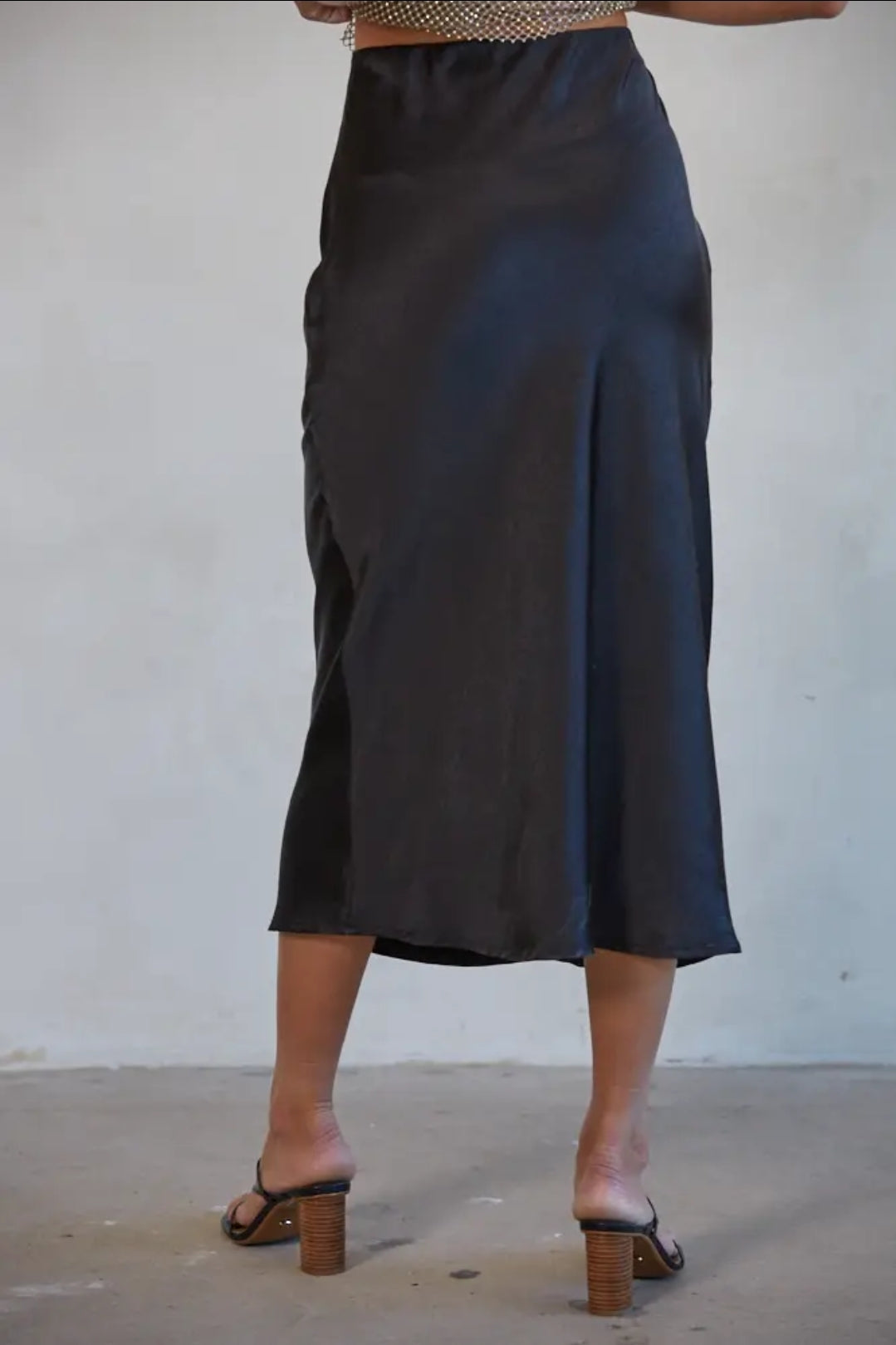 Woven Satin Midi Skirt