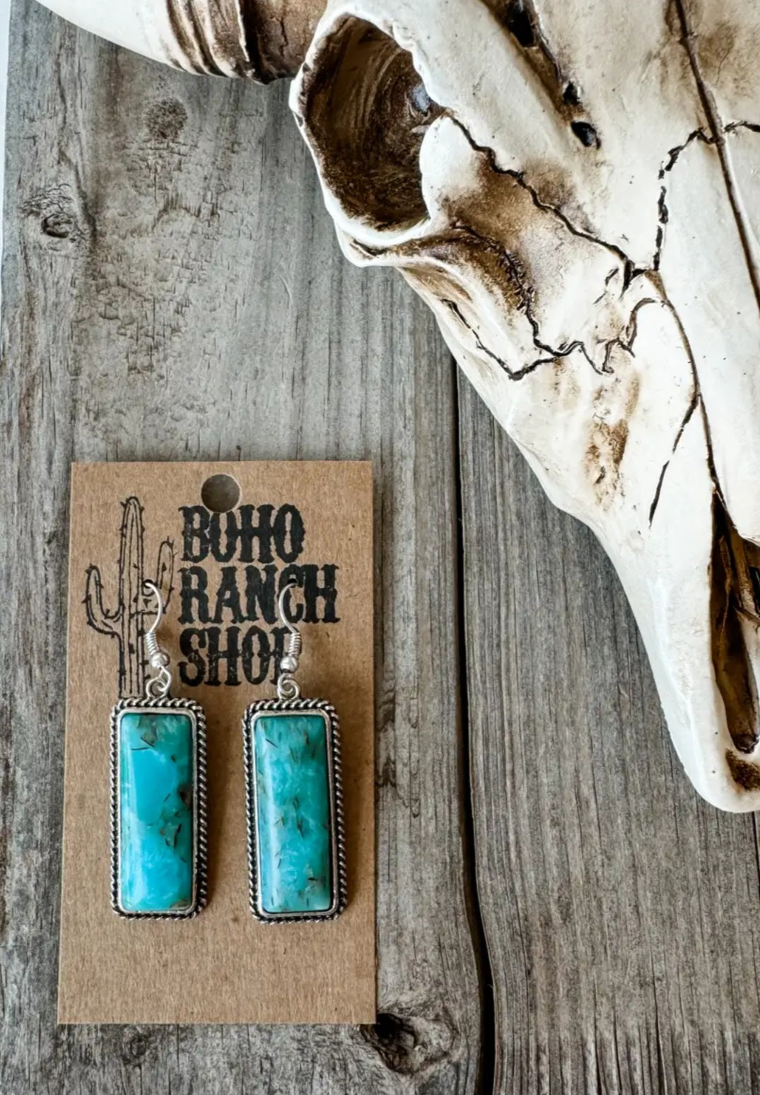 Western Rectangle Stone Dangle Earrings