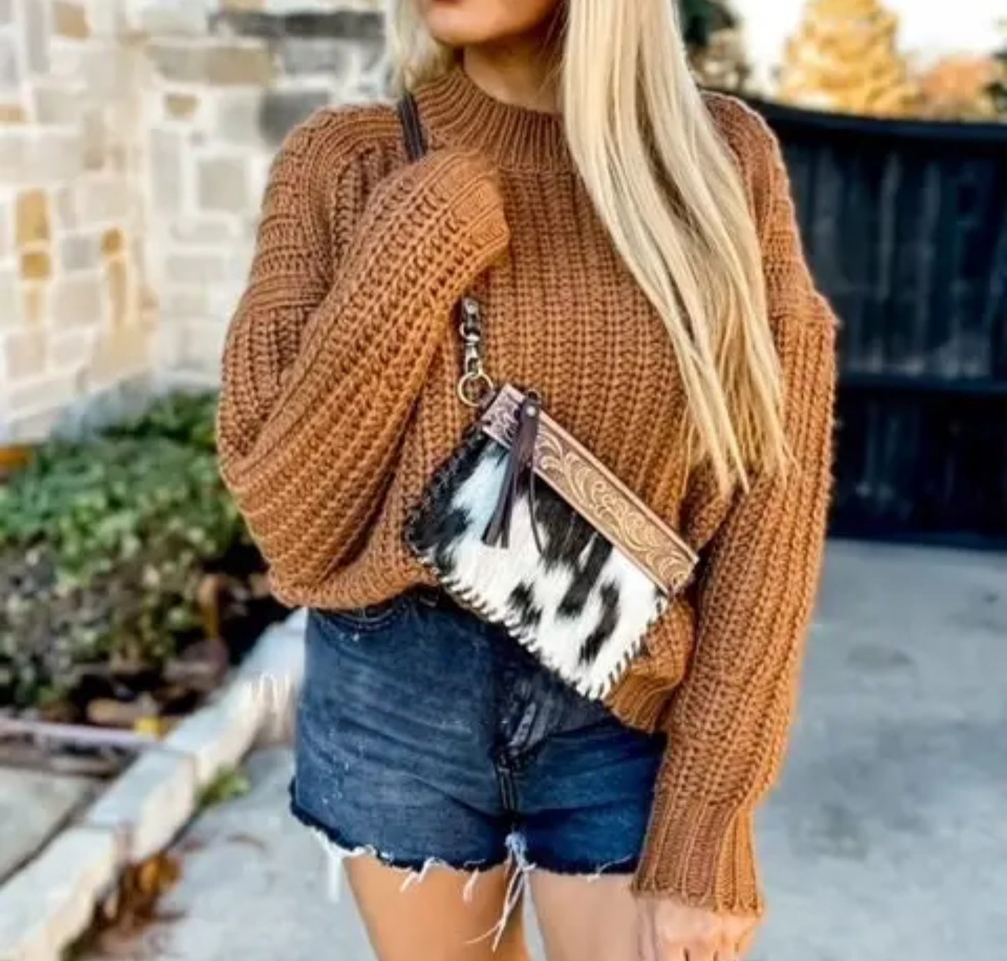 Western Mini Mobile Cowhide Tooled Leather Crossbody