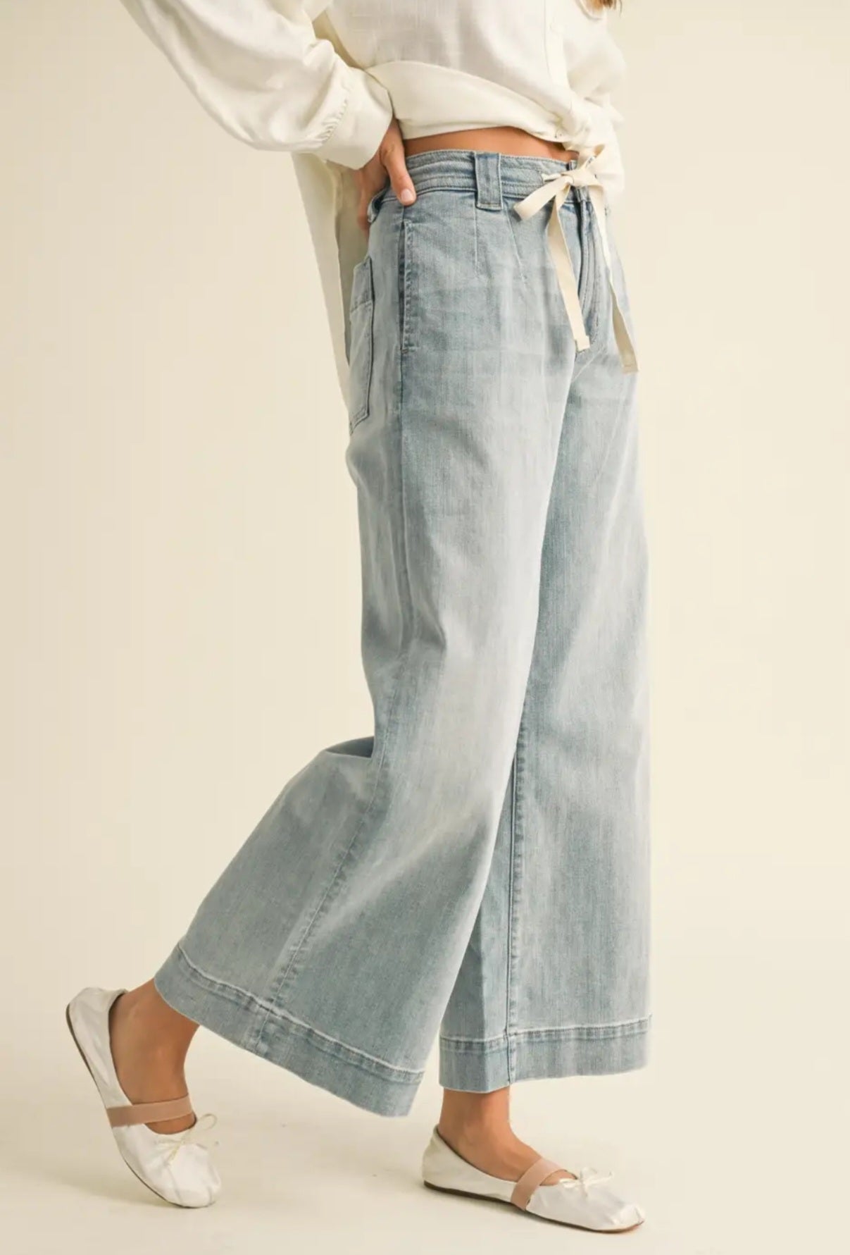 Miou Muse Washed Denim with Tie Pants