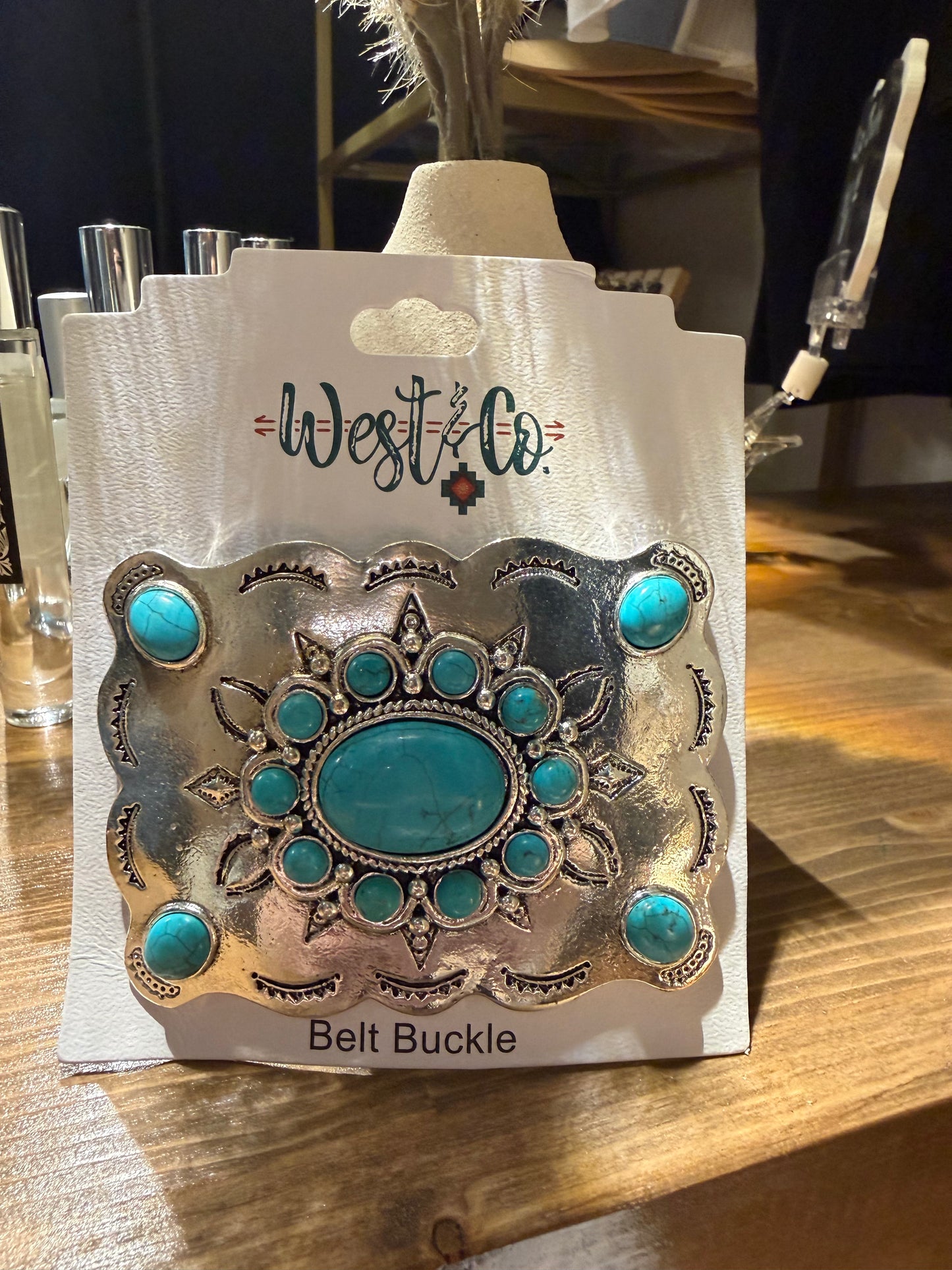 Silver with Turquoise Stone Belt Buckle