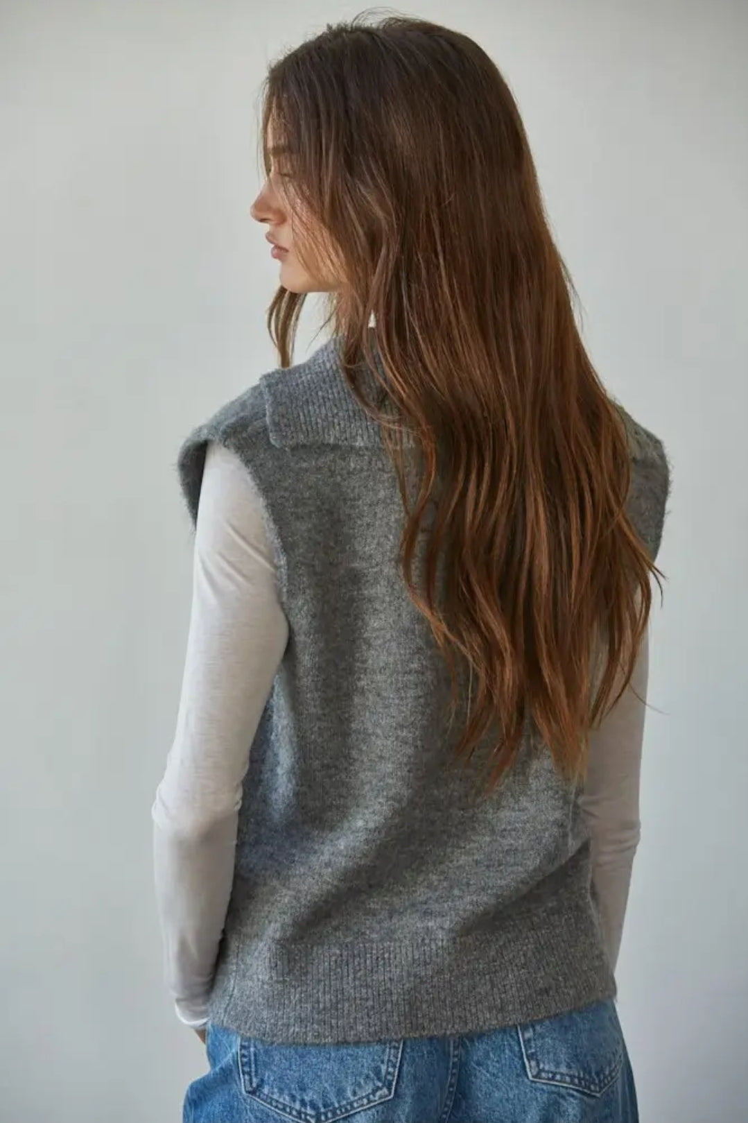 Knit Sweater Collar Neck Button Down Sleeveless Vest