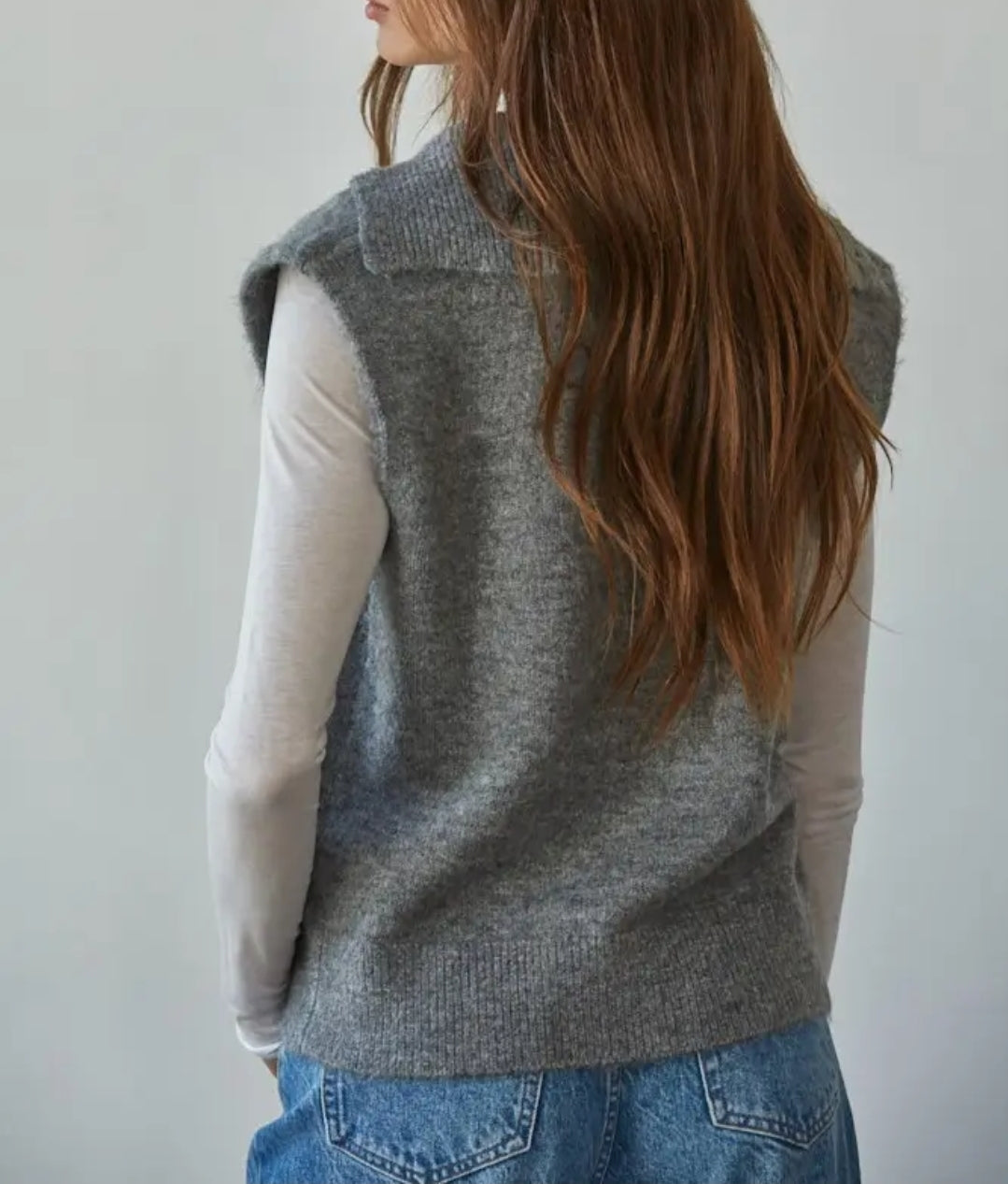 Knit Sweater Collar Neck Button Down Sleeveless Vest