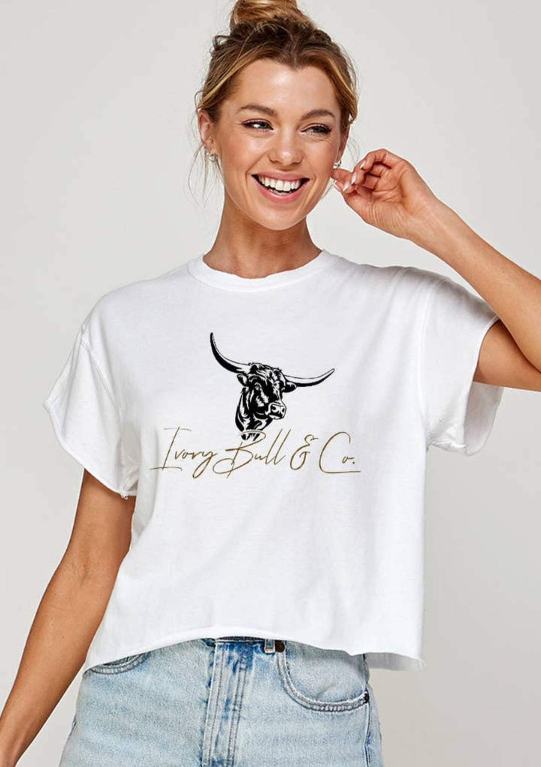 Custom Ivory Bull & Co. Vintage Crop Top