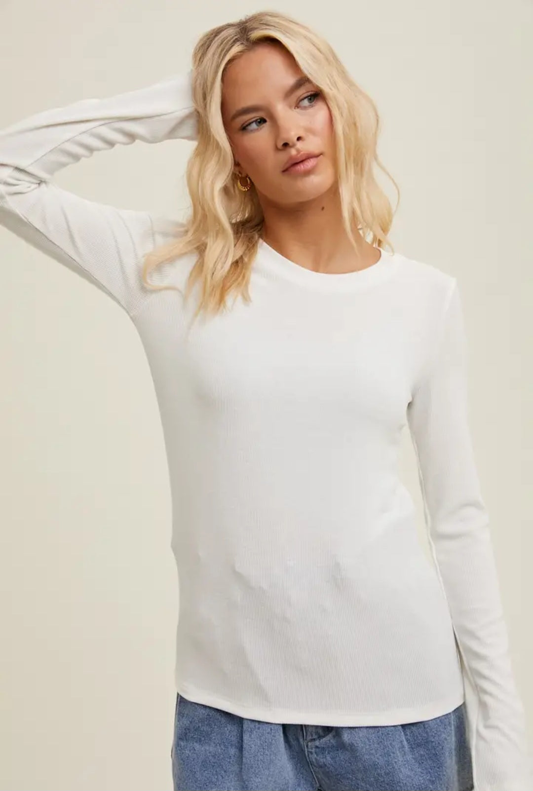 Round Neck Fitted Ribbed Knit Top