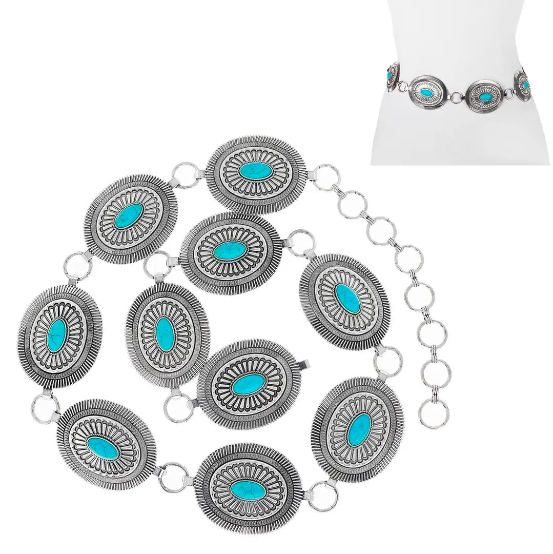 Western Semi Stone Turquoise Concho Chain Belt