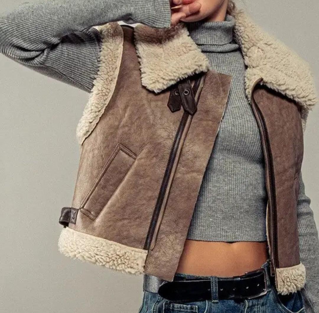 Cropped Biker Sherpa Lined Western Vest