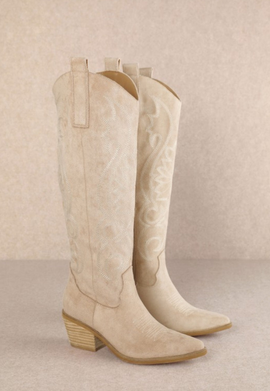 Giada- Embroidered Knee-high Cowgirl Boots