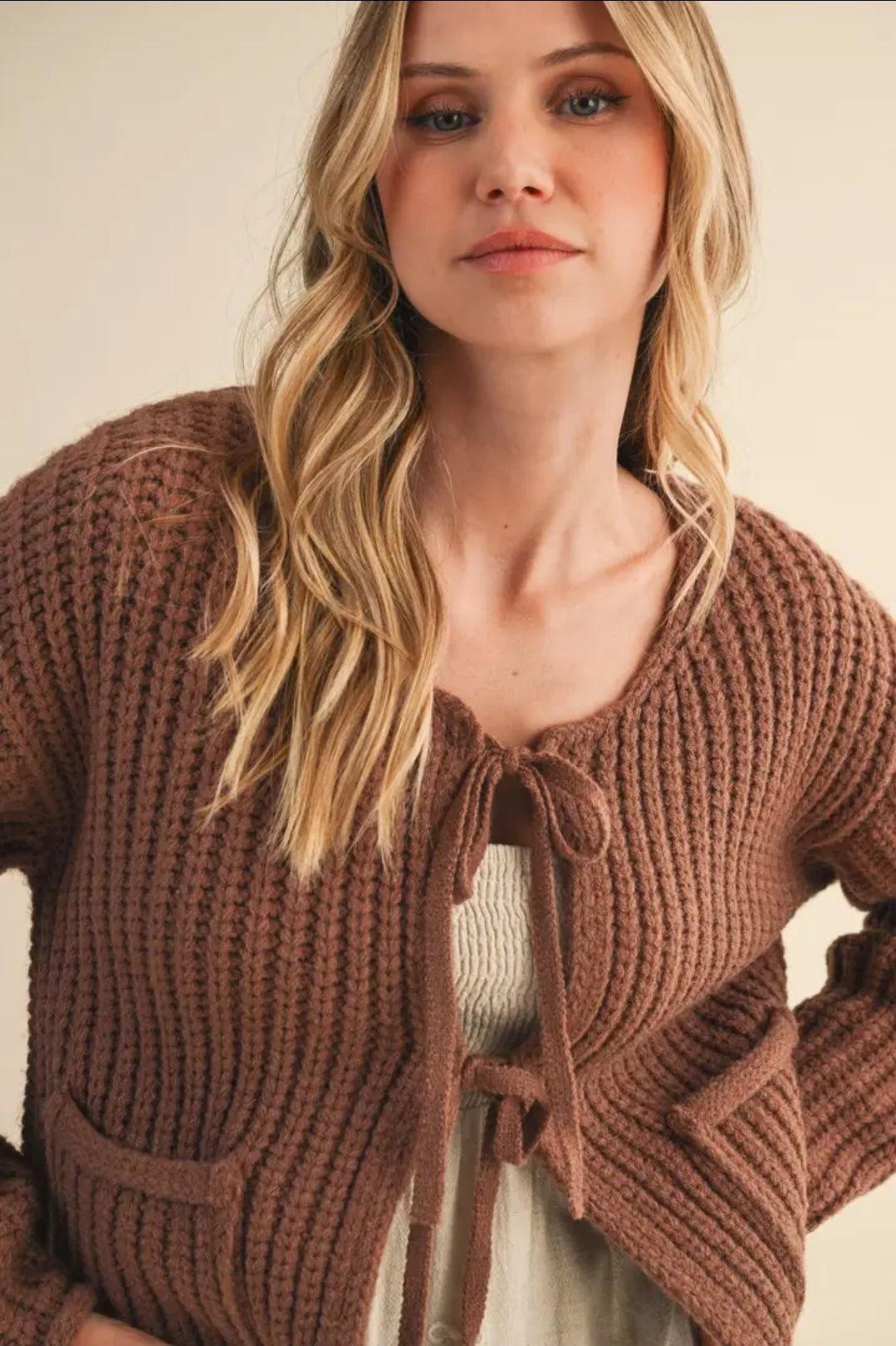 Ribbed Front Pocketed Sweater Cardigan