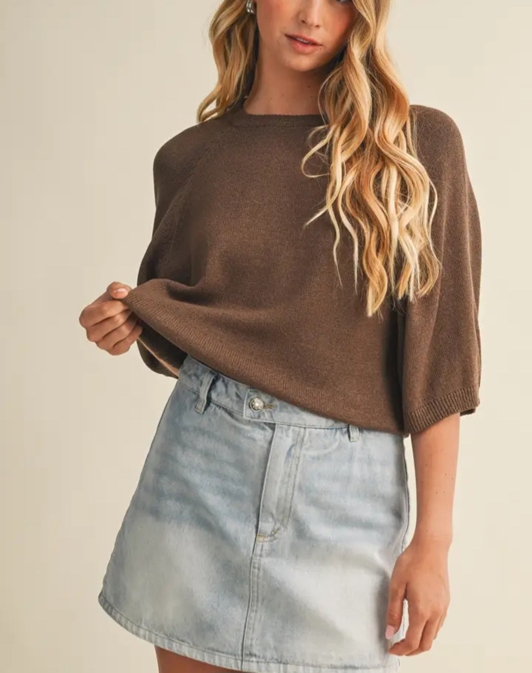Rangle Brown Short Sleeve Sweater