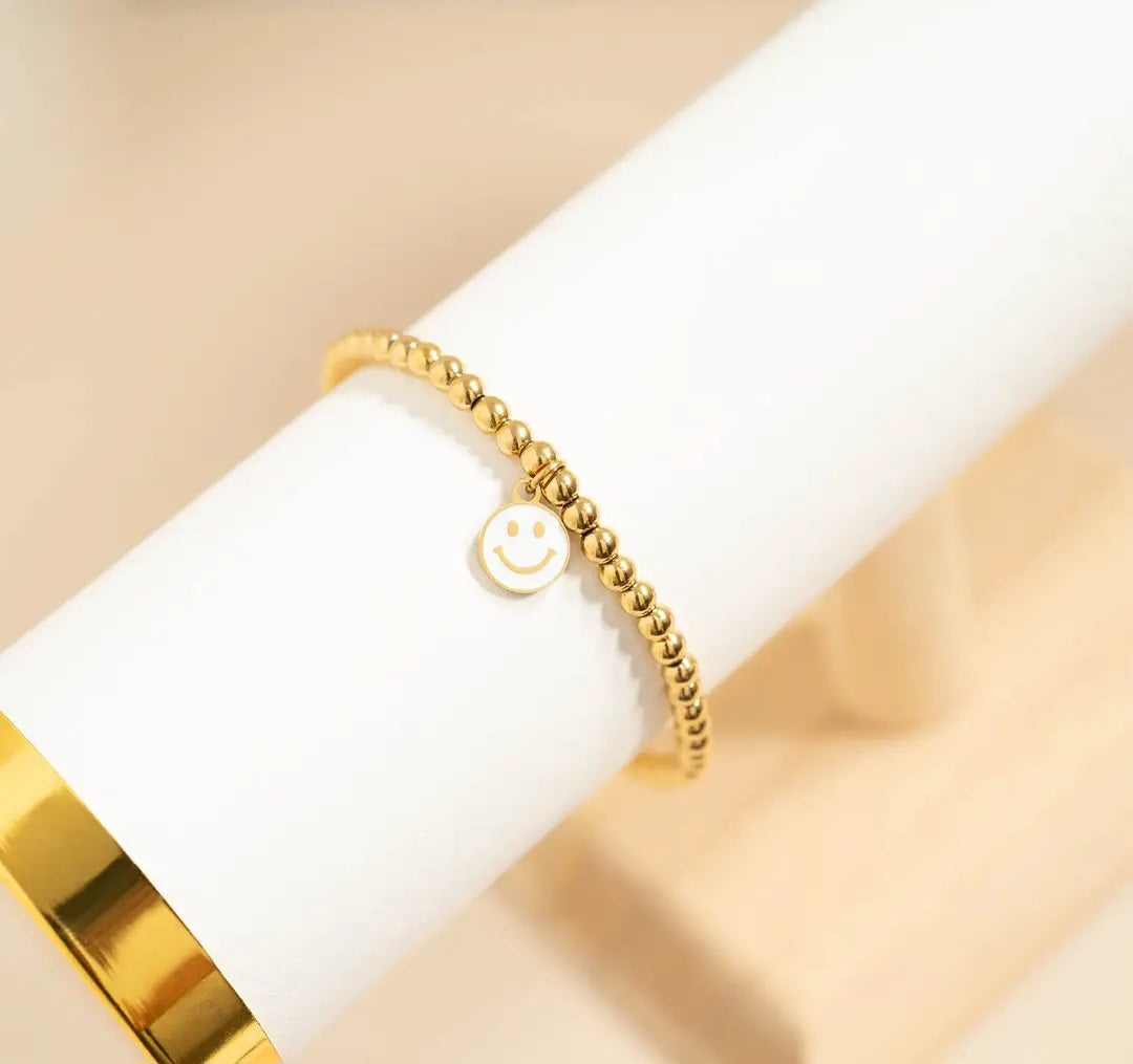 18K Gold Pvd Epoxy Smiley Face Charm