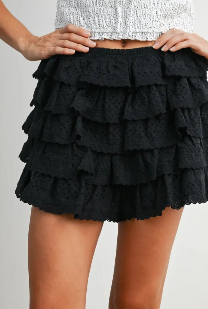 Layered Ruffled Eyelet Mini Skort
