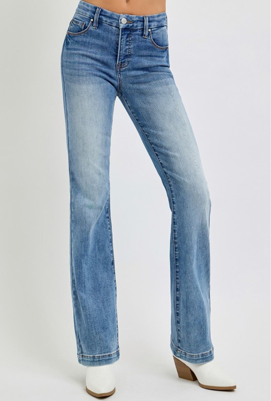 RISEN'S TUMMY CONTROL MID RISE ANKLE BOOTCUT JEANS