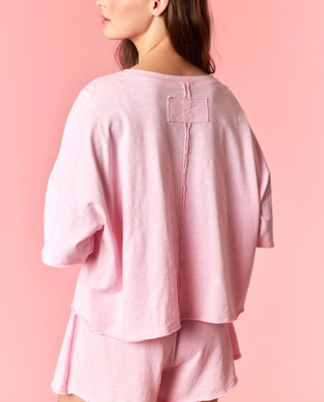 PINK SLUB JERSEY CROP TOP AND SHORTS SET