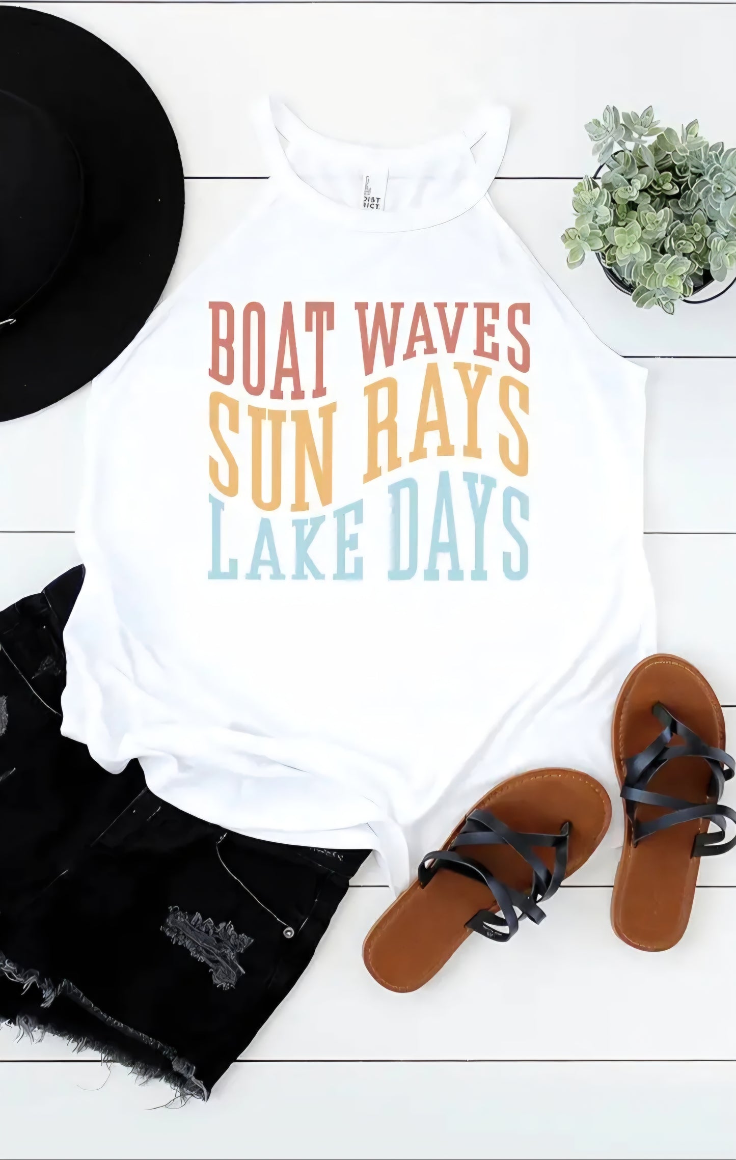 Boat Waves Sun Rays and Lake Days Graphic Mock Tank
