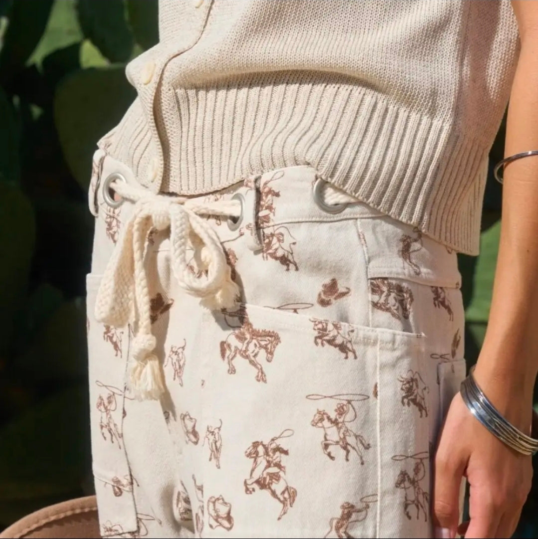 Western Cowboy Print Barrel Pants