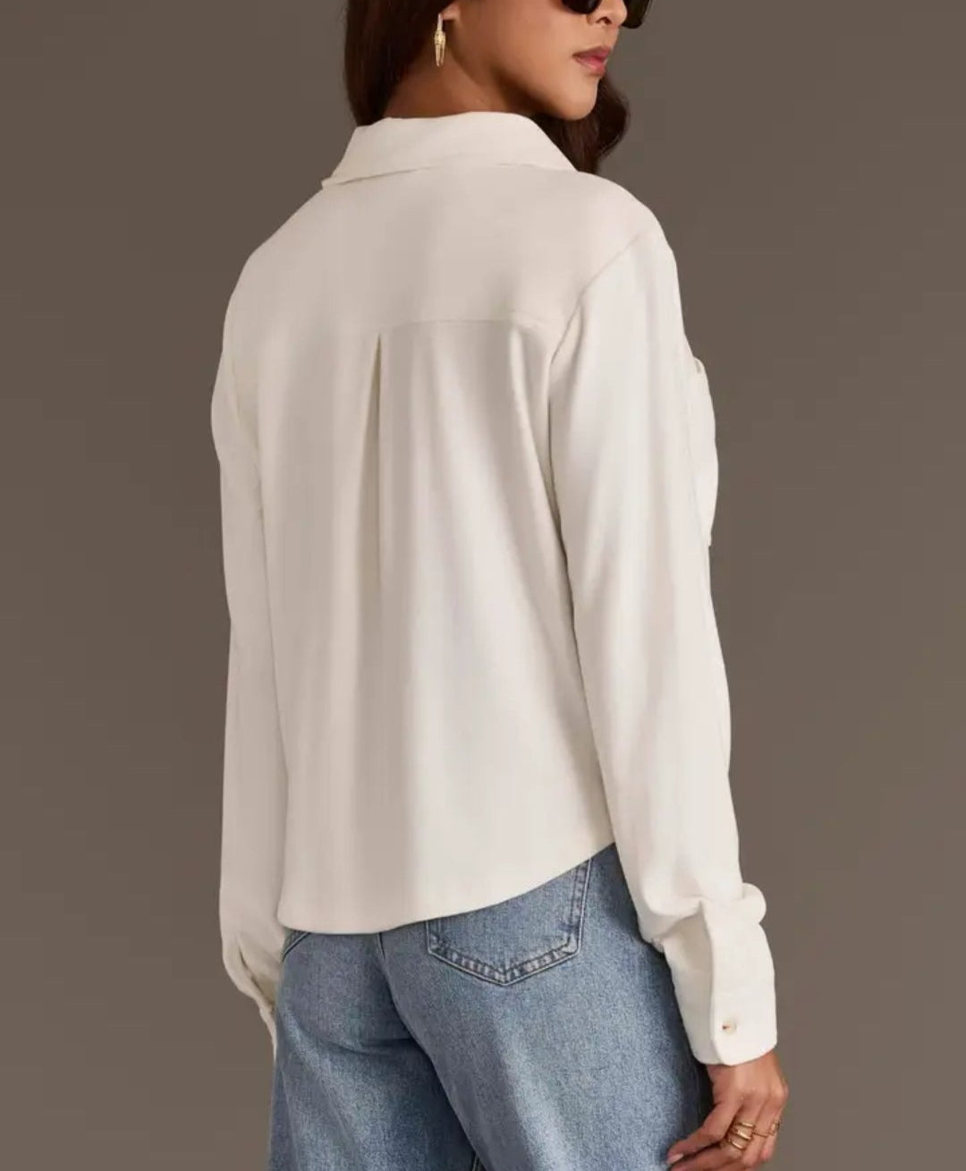Ivory Cropped Soft Button Up