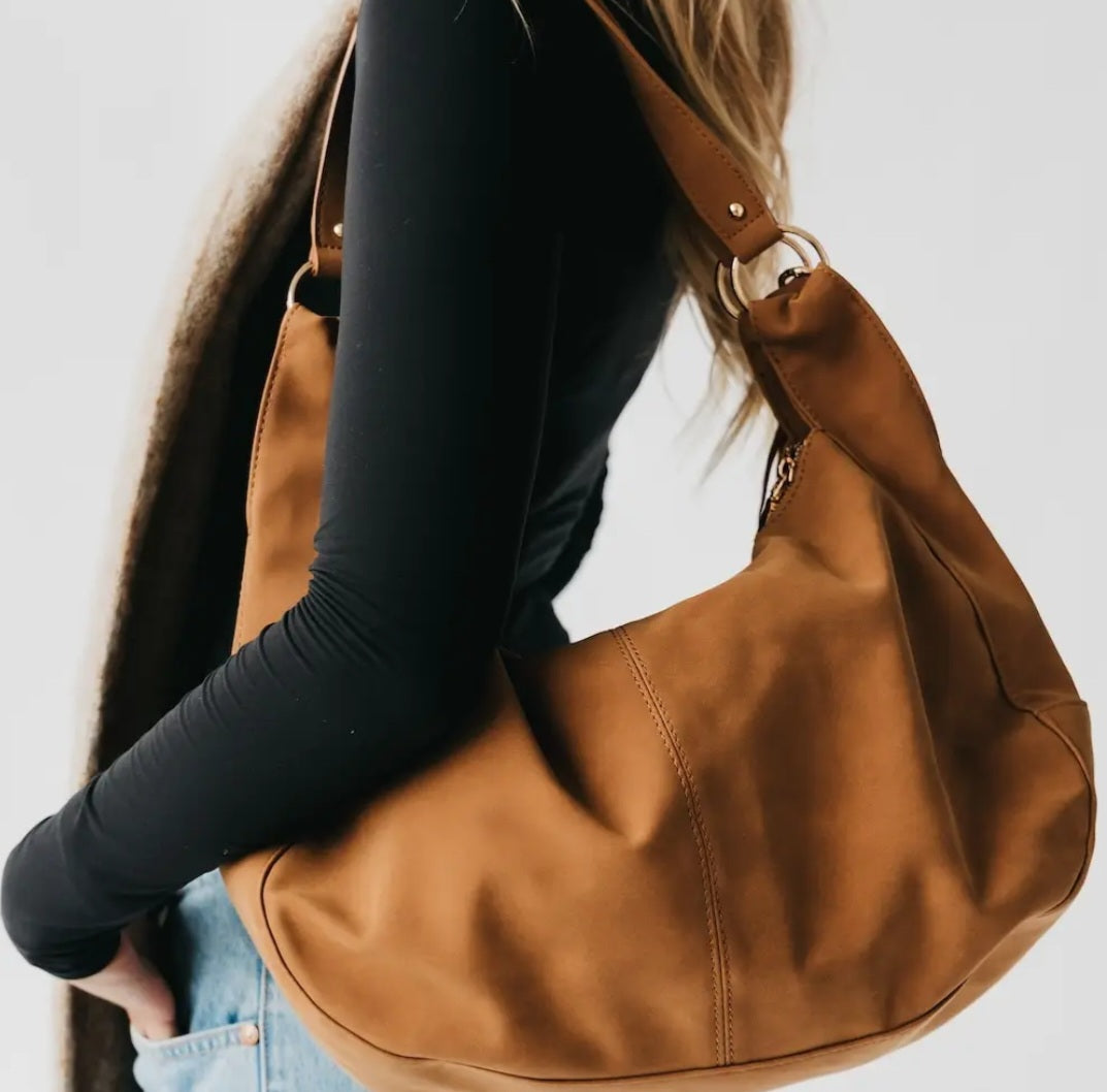 Hazel Hobo Tan Suede Shoulder Bag with Tassel